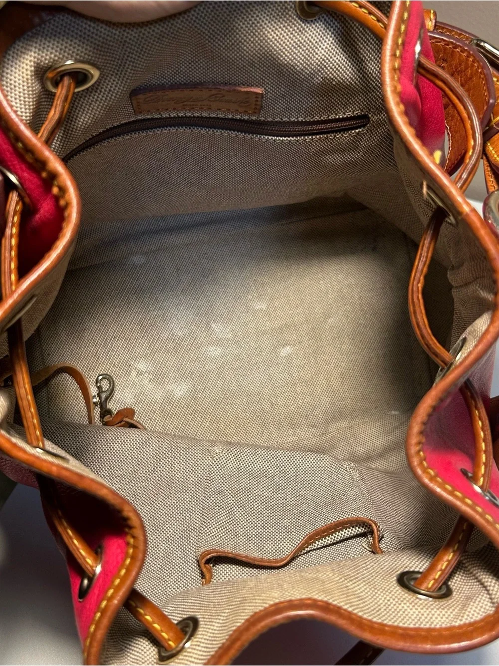 Dooney & Bourke Leather Drawstring Bucket Bag with Pouch in Fuschia Pink